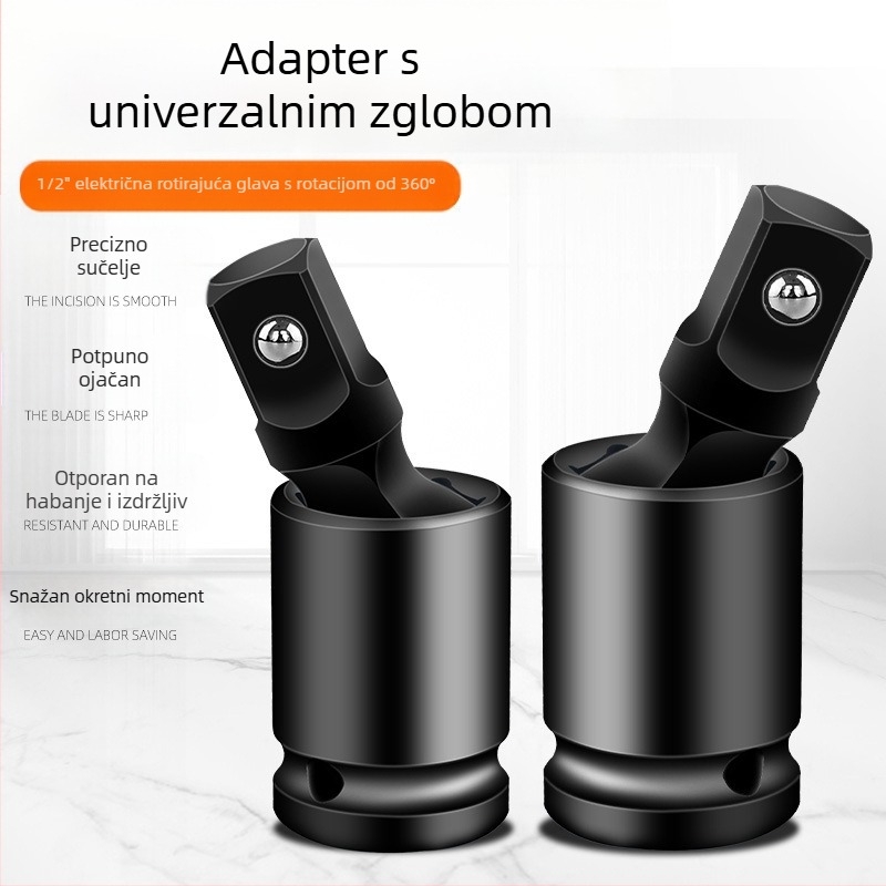 1-inčni pneumatski odvijač s univerzalnim zglobom, adapter za utičnice 1/2, okretna glava 360°