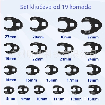 Set glavnih dijelova ključeva za autoservis, visoko ugljični čelik, dvije verzije: 15 glava i 19 glava, masa 1,4–2 kg