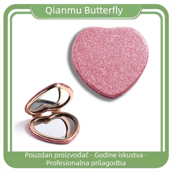 Stolno dvostrano ogledalo za šminkanje sa srcolikim dizajnom, mogućnost prilagođavanja logotipa, okvir PU/PS/PVC, srebrno ogledalo