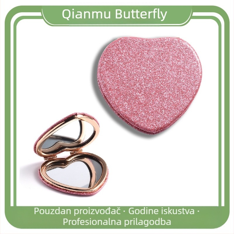 Stolno dvostrano ogledalo za šminkanje sa srcolikim dizajnom, mogućnost prilagođavanja logotipa, okvir PU/PS/PVC, srebrno ogledalo