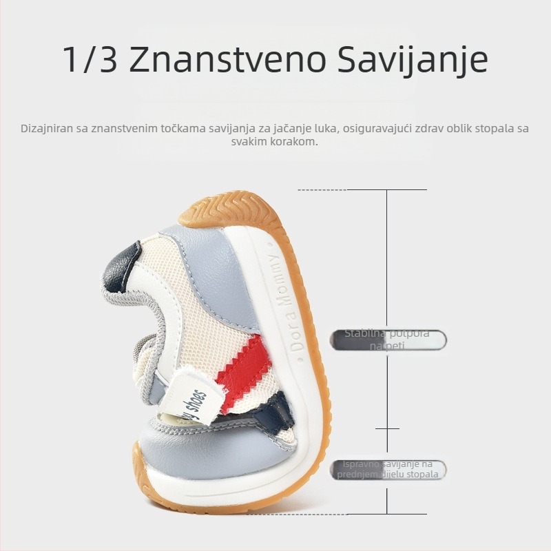 Prve cipele za hodanje za djecu, prozračni mrežasti gornji dio, mekana potplat, Velcro zatvarač, proljeće–jesen, niski gležanj, 6–36 mjeseci