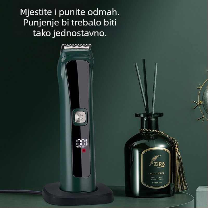 Električni kliper za kosu s LCD zaslonom, punjivi, vodootporan, motor s četkicama, oštrica od nehrđajućeg čelika