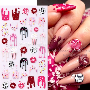 Nail art naljepnice – 5D reljefni Halloween dizajn s motivima torte, krofne i kaktusa – SWEET TREND OEM za žene, u stilu IN STYLE