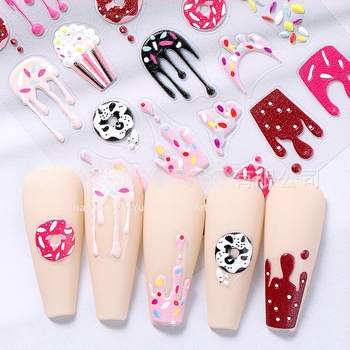 Nail art naljepnice – 5D reljefni Halloween dizajn s motivima torte, krofne i kaktusa – SWEET TREND OEM za žene, u stilu IN STYLE