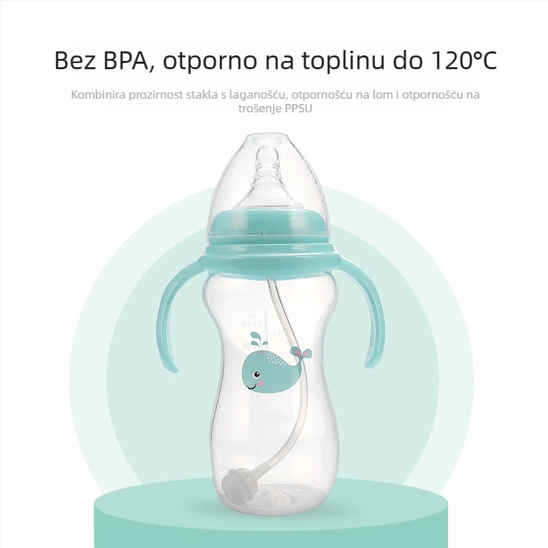 Meiyingtang bočica za novorođenče od PP s držačem, širokim otvorom, oblika luka, otisnutim logom