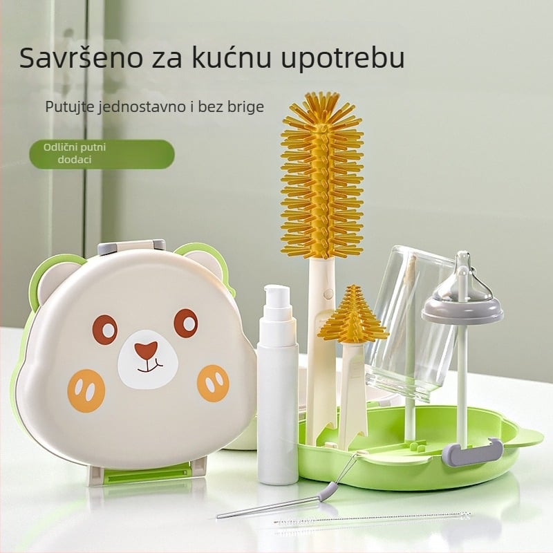 Youbeidi silikonska četkica za bočicu za bebe – putni kompaktni set, s četkom za bradavicu