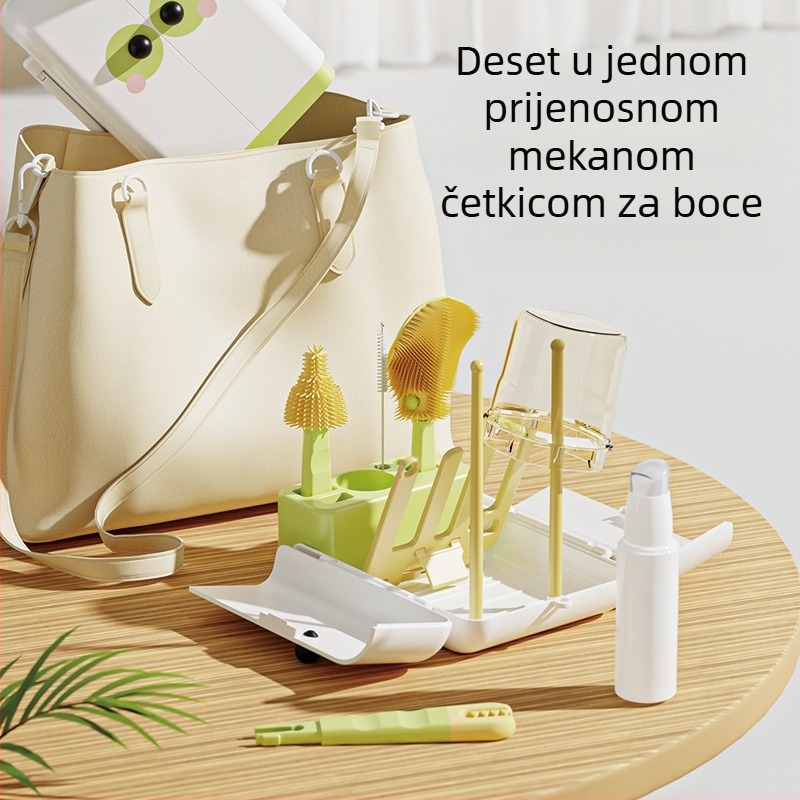 Dječji prijenosni dvostrani sklopivi set četki za boce – višefunkcionalne četke za čišćenje, silikonska četka za čaše i spremnik za pohranu