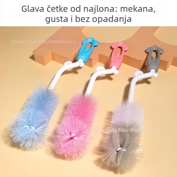 SAIDAH Rotirajuća četka za bočicu s najlonskim dlačicama — pogodna za bočice za bebe, boce vode i šalice
