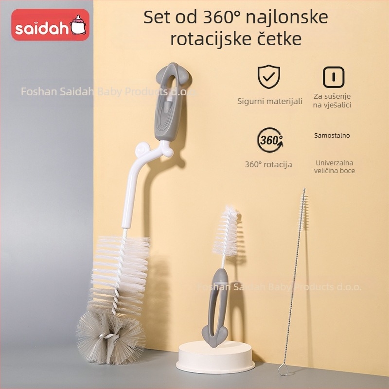 SAIDAH Rotirajuća četka za bočicu s najlonskim dlačicama — pogodna za bočice za bebe, boce vode i šalice