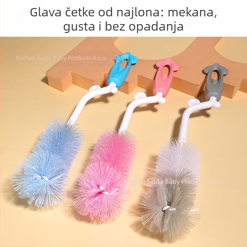 SAIDAH Rotirajuća četka za bočicu s najlonskim dlačicama — pogodna za bočice za bebe, boce vode i šalice