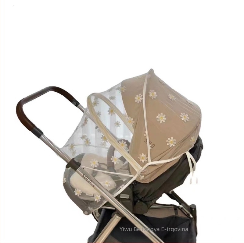 Mreža protiv komaraca za dječji kolica, proljeće-ljeto, poliester, čelični okvir, bez ugradnje, šivanje tratinčice