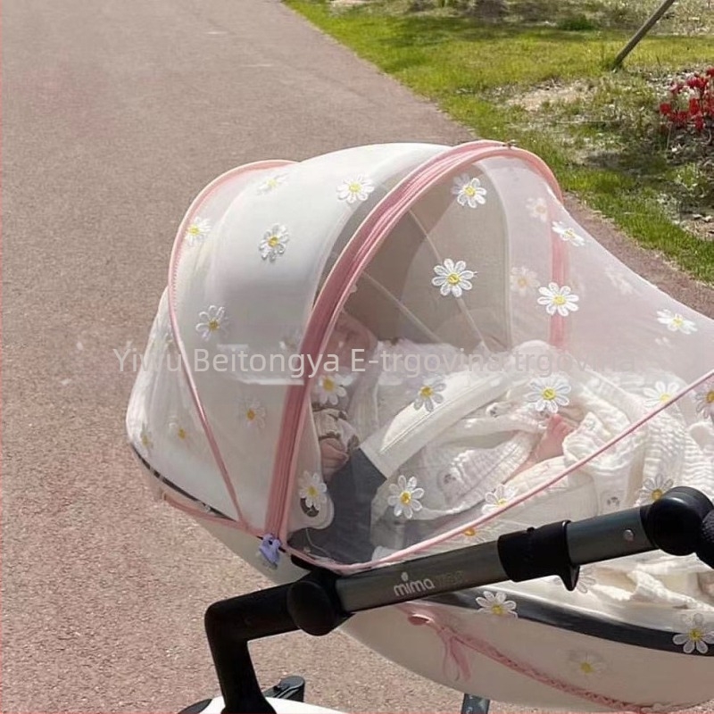 Mreža protiv komaraca za dječji kolica, proljeće-ljeto, poliester, čelični okvir, bez ugradnje, šivanje tratinčice