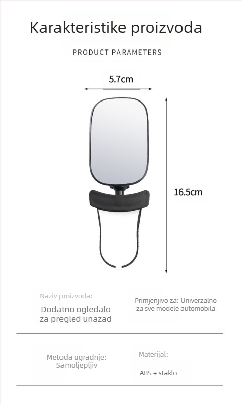 Unutarnji retrovizor za automobil, 360° rotacija, podesivi; ogledalo za praćenje bebe, za vozila s četiri kotača