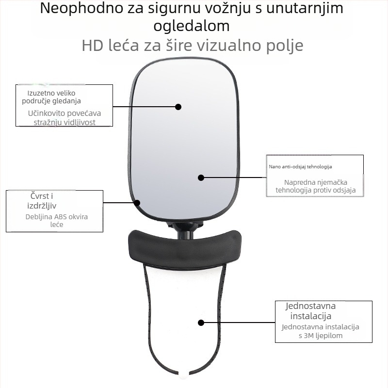 Unutarnji retrovizor za automobil, 360° rotacija, podesivi; ogledalo za praćenje bebe, za vozila s četiri kotača