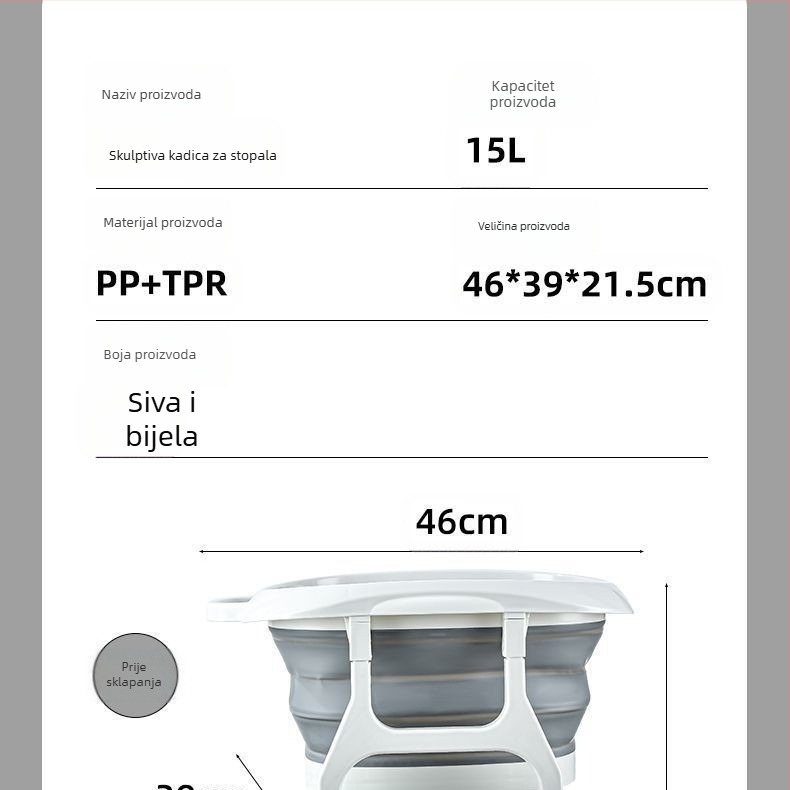 Sklopiva kadica za stopala s masažnom funkcijom - prenosna plastična kadica za stopala (PP+TPR)