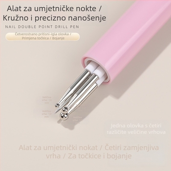 Nail art 4-u-1 pero za bodanje s perlama i dijamantnim ukrasima, rotacijski alat s plastičnim dugim držalom