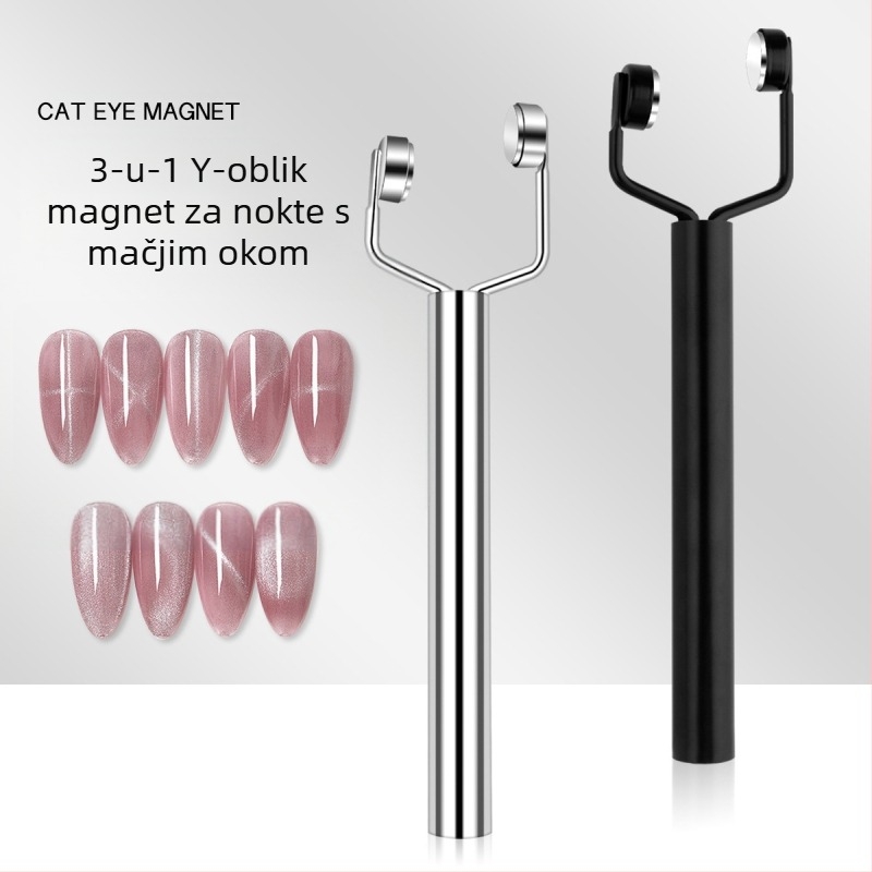 Magnet za nokte s efektom mačjeg oka, Y-tip (dvostruka glava, snažan magnet, 29 g, nehrđajući čelik)