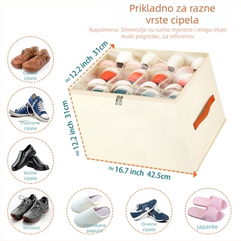 Kutija za cipele za garderobu, tkanina 600D Oxford, sklopiva, s pregradama, kapacitet 80L