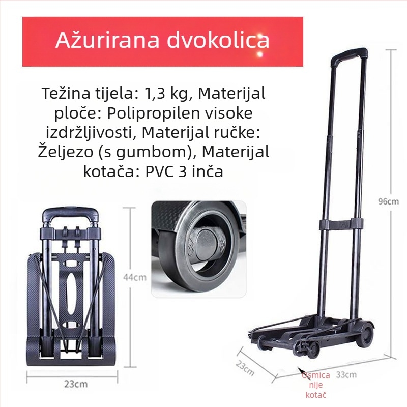 Sklopiva, prijenosna dvokotačna kolica s konstrukcijom od polipropilena i metalne spojnice; paket od 10 komada; nosivost 30 kg