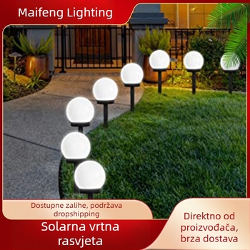 Solarna okrugla kuglasta lampa s bijelim LED za travnjak, dvorište i vrt — vanjska dekorativna noćna svjetiljka