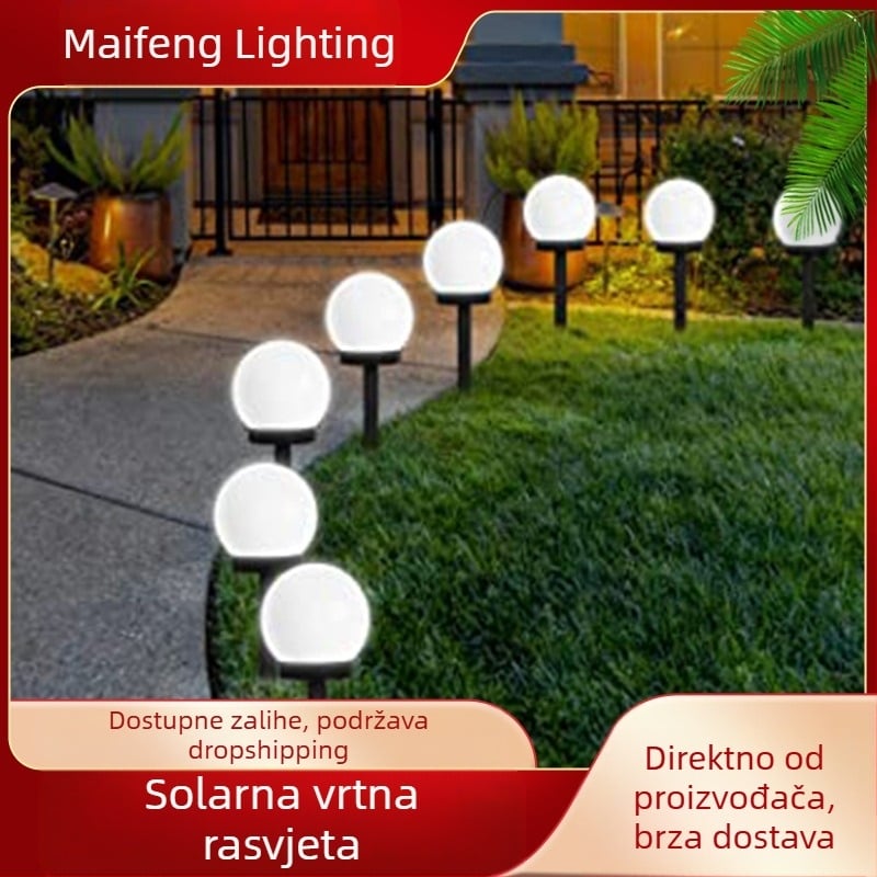 Solarna okrugla kuglasta lampa s bijelim LED za travnjak, dvorište i vrt — vanjska dekorativna noćna svjetiljka