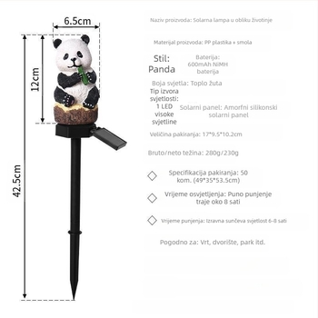 Solarna Panda LED svjetiljka od smole za vanjsku upotrebu, vodootporno osvjetljenje travnjaka i krajolika