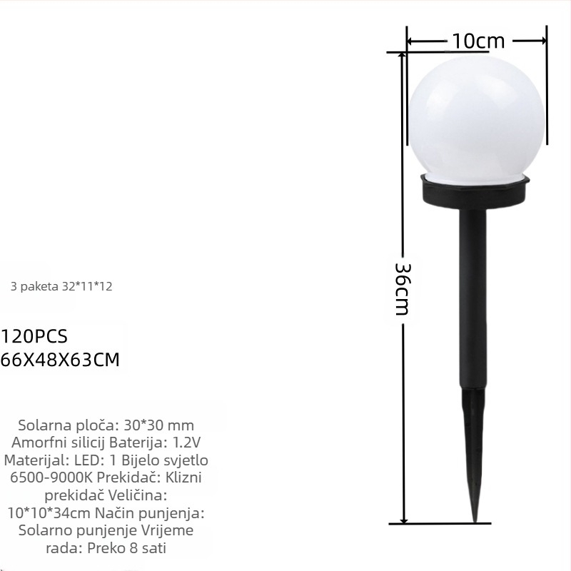 Vanjska solarna LED kuglasta svjetiljka promjera 10 cm – dekorativno osvjetljenje dvorišta, travnjaka i vrta