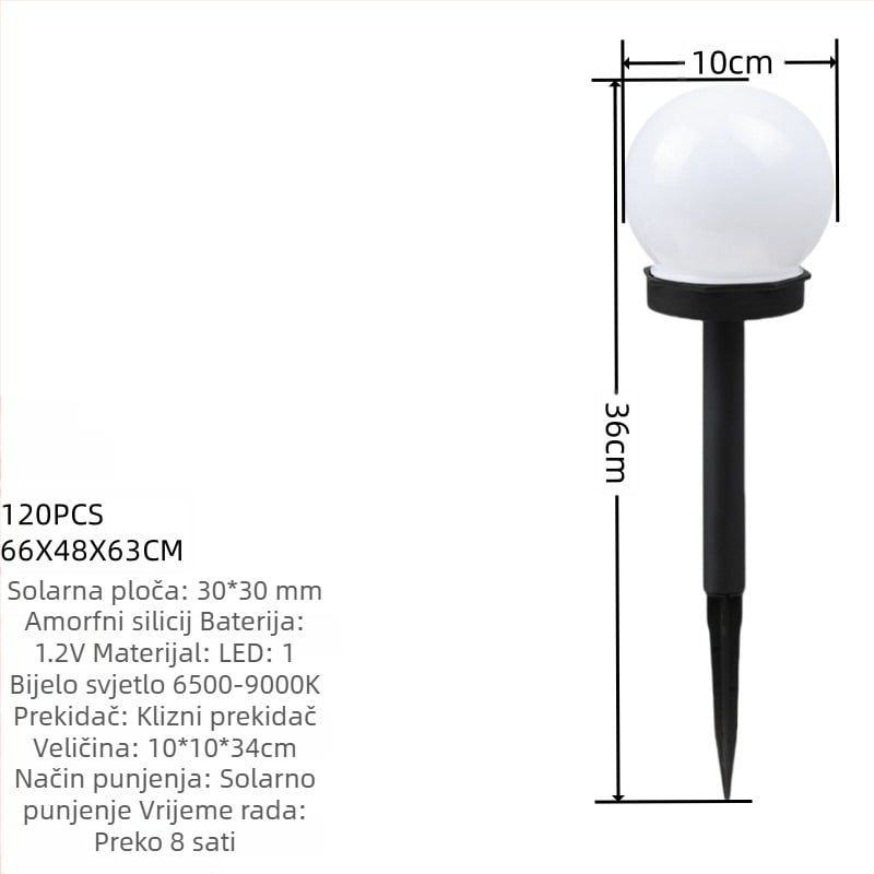 Vanjska solarna LED kuglasta svjetiljka promjera 10 cm – dekorativno osvjetljenje dvorišta, travnjaka i vrta
