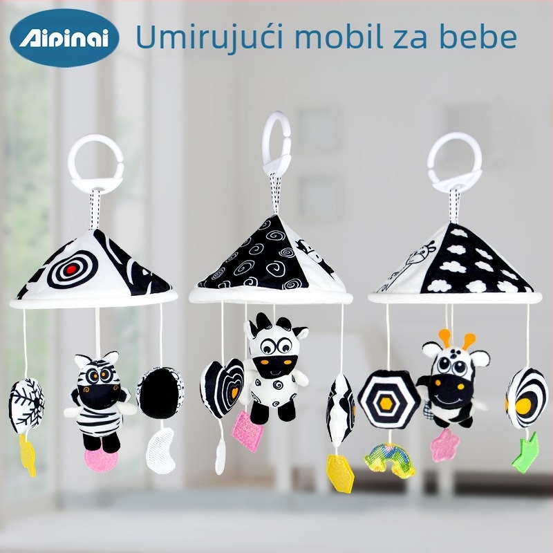 Aipinqi Plušasta viseća igračka sa zvončićem za kolica i krevetac – dizajn životinja, za bebe 0–3 godina, potiče vid, sluh i finu motoriku
