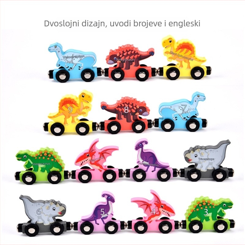 Drveni magnetski set s dinosaurusom i vlakom za djecu 3–6 godina – edukativna igračka