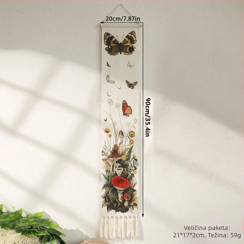 Ručni tapiserij zidni s motivom leptira i resicama, pamuk, etnički stil
