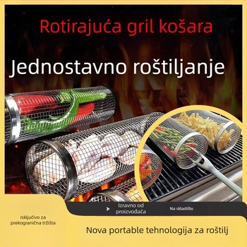 Okružna mreža za roštilj od nehrđajućeg čelika s kotrljajućim dizajnom; elektroplirana i polirana završna obrada; prijenosna, jednostavna za čišćenje, otporna na hrđu; mogućnost prilagodbe