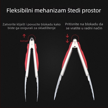 Klip za hranu od nehrđajućeg čelika s crvenom ručkom, protivklizni, otporan na visoke temperature, višestrani kuhinjski klips za kruh i povrće, veličine 9, 12 ili 14 inča