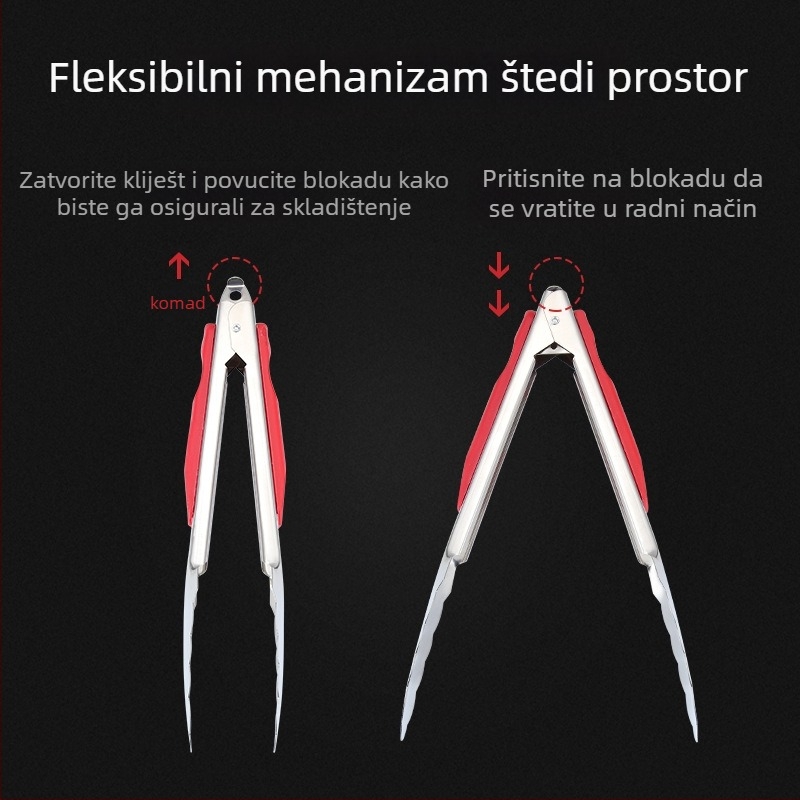 Klip za hranu od nehrđajućeg čelika s crvenom ručkom, protivklizni, otporan na visoke temperature, višestrani kuhinjski klips za kruh i povrće, veličine 9, 12 ili 14 inča