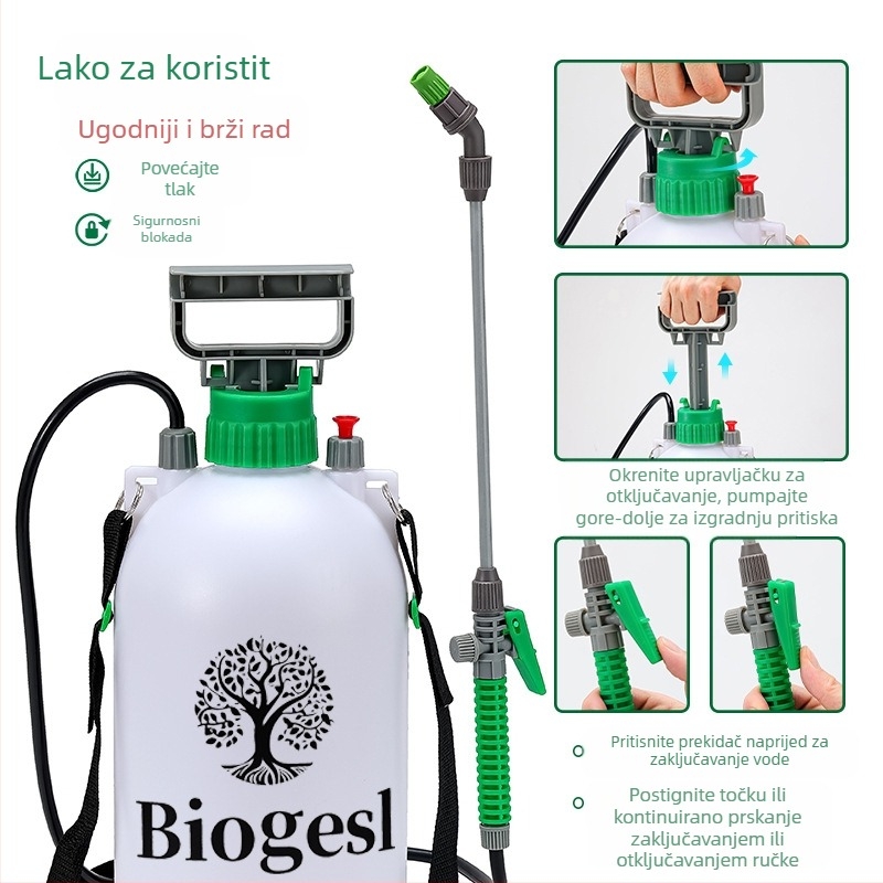 Biogesl ramenski raspršivač, plastični, ručni raspršivač s zračnim tlakom, za kućno čišćenje i vrtlarstvo