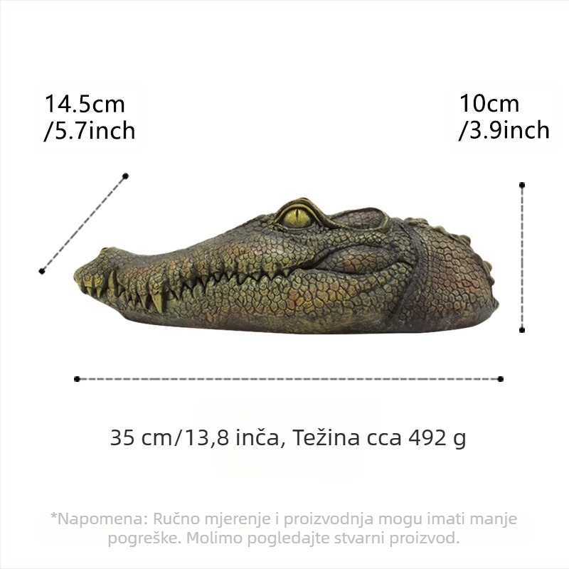 Glava krokodila kao ukras za ribnjak i akvarij, dekoracija koja simulira vodu, ručni rad od smole