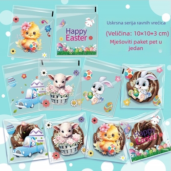 OPP samoljepljiva vrećica za darove s motivom zeca i uskrsnih jaja, plastična ambalaža za male bombone — bez logotipa, rez ravnim nožem