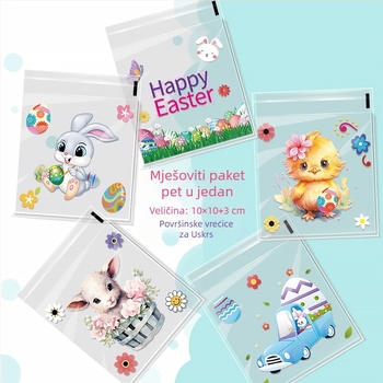 OPP samoljepljiva vrećica za darove s motivom zeca i uskrsnih jaja, plastična ambalaža za male bombone — bez logotipa, rez ravnim nožem