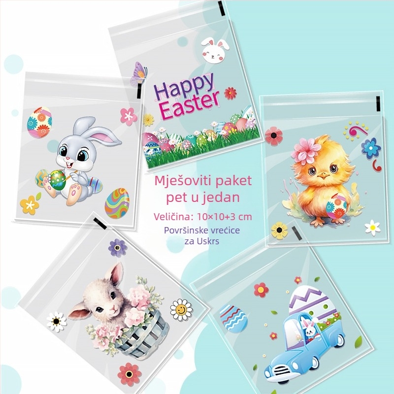 OPP samoljepljiva vrećica za darove s motivom zeca i uskrsnih jaja, plastična ambalaža za male bombone — bez logotipa, rez ravnim nožem