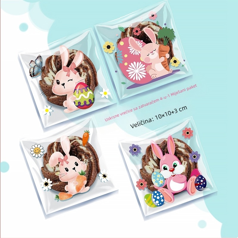 OPP samoljepljiva vrećica za darove s motivom zeca i uskrsnih jaja, plastična ambalaža za male bombone — bez logotipa, rez ravnim nožem