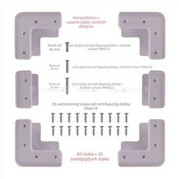 RV nosač solarnog panela, ABS, 0,95 kg, injekcijski oblikovan s umetnutim bakrenim maticama za izravno pričvršćivanje vijcima, industrijski standard