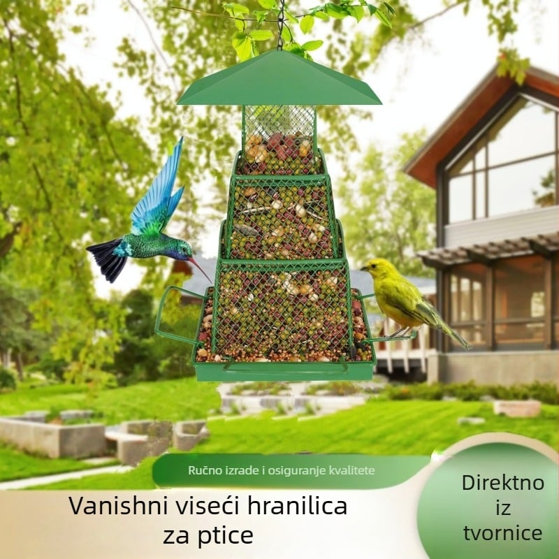 Željezna hranilica za ptice s visećim, sklopivim dizajnom, moderni minimalistički stil, pogodna za vrt, trg i druge vanjske prostore