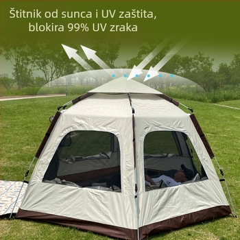 Porodični šator za kampiranje na otvorenom — sklopivi, brzo otvaranje, prijenosni za četiri sezone, dimenzije 280×280×158 cm, težina 5,4 kg