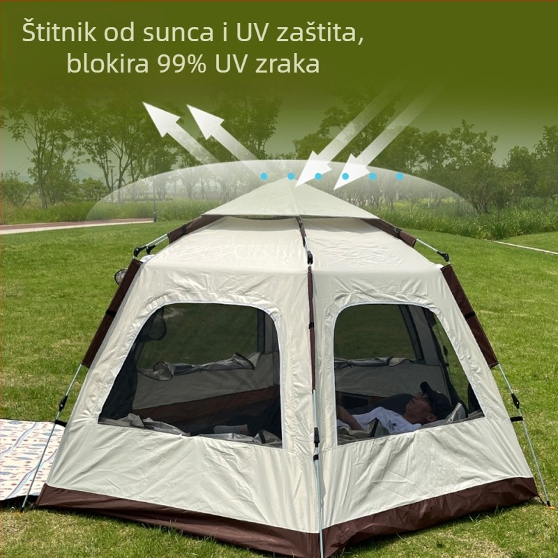 Porodični šator za kampiranje na otvorenom — sklopivi, brzo otvaranje, prijenosni za četiri sezone, dimenzije 280×280×158 cm, težina 5,4 kg