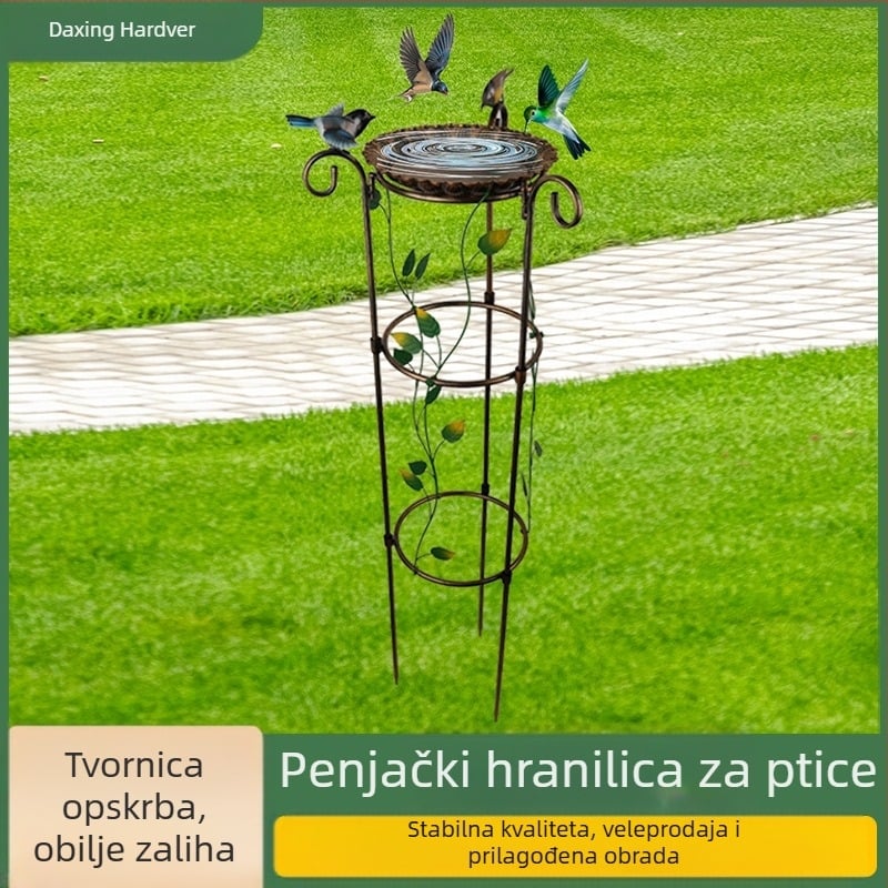 Željezni stalak za vinovu lozu s hranilom za ptice, oblik kišobrana, pastoralni stil, polu ručna proizvodnja