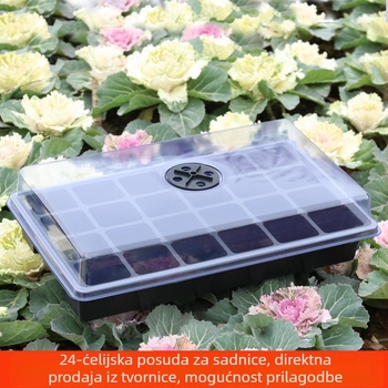Kutija za sadnice sa 24 rupa, okruglim poklopcem i prozračnim otvorima; trodijelni set; velika posuda za sadnju; debeli plastični