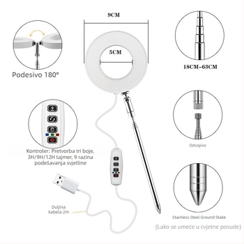 Stolno LED svjetlo za uzgoj bonsaja, 48 LED, potpuno spektrum, podesiva boja temperature, IP44, ulaz 5V