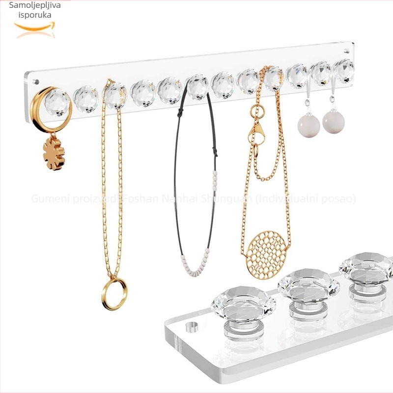 Akrilni zidni stalak za nakit – jednovrstan, vješalica za lančiće, narukvice i naušnice, lasersko izrezivanje, Jesen 2024