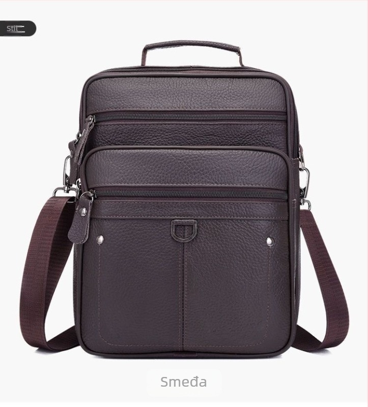 Muška kožna torba preko ramena - prava koža, koža prvog sloja, podstava od poliestera, poslovni stil putovanja, model 6008