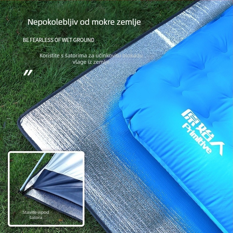 Kamping madrac s EVA aluminijem filmom — dvostrano otporan na vlagu, vodootporan i otporan na hladnoću; težina 0,3 kg; pogodno za 4-8 osoba